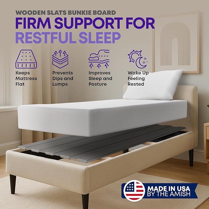 Greaton, Wooden Twin Bed Slats for Support Under Mattress with Cover – Replacement Wood Slats for Twin Size Bed Frame – Under Mattress Support Without Extra Height – 2.38-Inch Standard Width