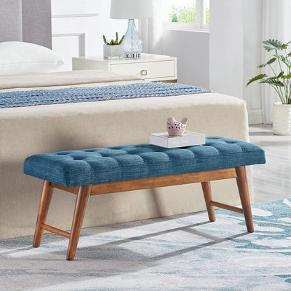 Amazon Basics Modern Haraden Upholstered Button-Tufted Bench, Blue, 16 x 44 x 17 in