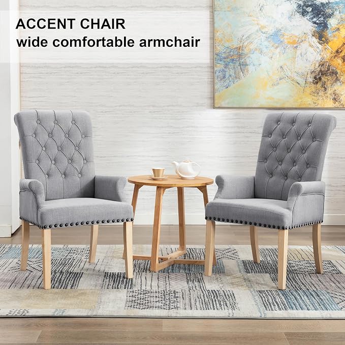 AODCHR Upholstered Fabric Accent Dining Chair Set of 5, Elegant Tufted Dining Room Chairs, Kitchen Room 1 Arm with 4 Armless, Light Grey