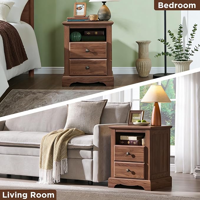 T4TREAM Farmhouse Dresser and Nightstand Sets of 3, 48" Tall 6 Drawers Dresser & 2-Drawer Nightstands Set, Wood Bedroom Furniture Set for Home, Hallway, Bedroom, Light Walnut