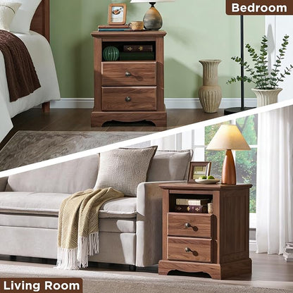 T4TREAM Farmhouse Dresser and Nightstand Sets of 3, 48" Tall 6 Drawers Dresser & 2-Drawer Nightstands Set, Wood Bedroom Furniture Set for Home, Hallway, Bedroom, Light Walnut