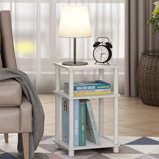 Furinno JUST Side Table, 3-Tier End Table, Open Shelves Night Stand, Bedside Table, Toolless Assembly, for Living Room, Bedroom, Bathroom, White(Espresso)