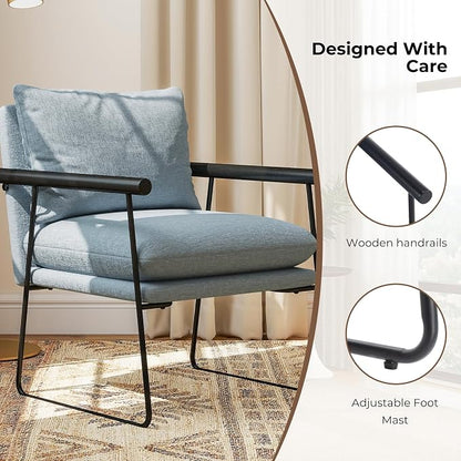 Furnilivng Large Sling Accent Chair, Comfortable Boucle Fabric Arm Chair, Upholstered Cozy Reading Chair for Living Room, Bedroom, Dressing Room, Home Office (Blue, Set of 2)