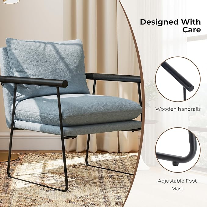 Furnilivng Large Sling Accent Chair, Comfortable Boucle Fabric Arm Chair, Upholstered Cozy Reading Chair for Living Room, Bedroom, Dressing Room, Home Office (Blue, Set of 1)