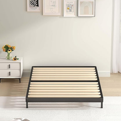 MAF 2 Inch Twin Box Spring with Round Corners, Low Profile Box Spring Twin Size, Bunkie Board with Wood Slats Bed Slat Replacement 3500 lbs Black Heavy Duty Metal Mattress Foundation, Easy Assembly