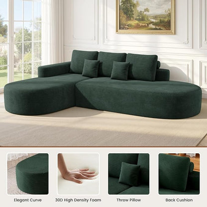112" Modular Curved Sofa, Oversized Couches for Living Room, Modern Cloud Couch with Deep Seat, Corduroy Foam Couch, No Assembly Required, Dark Green, 1PCS