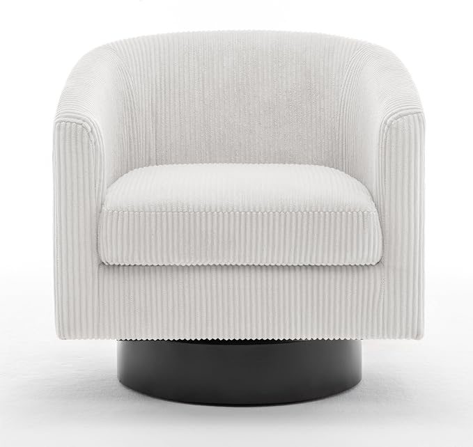 Swivel Accent Chair, Upholstered Corduroy Barrel Chair for Living Room, Small Single Sofa Bedroom Reading Seat, Beige