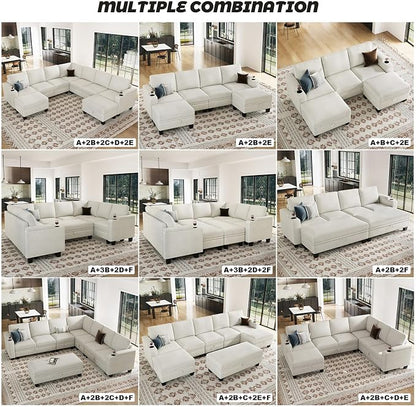 Belffin Oversized U Shaped Modular Sectional Couch for Living Room 10 Seater Modular Sofa Set with Storage Ottoman Large Sectional Couch with Cup Holder White