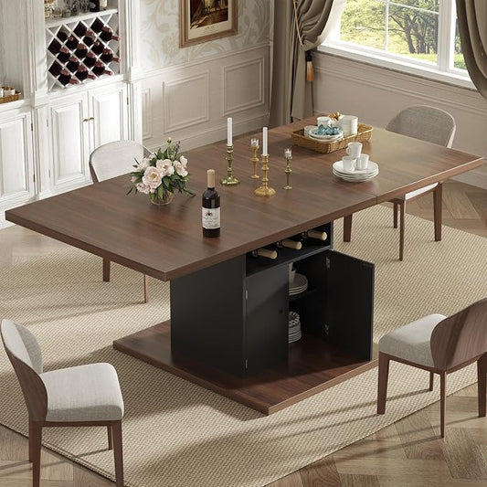 Extendable Dining Room Table for 4-6, 47-63 Inch Faux Marble Extendable Dining Table, Modern Expandable Rectangle Kitchen Dining Table with Storage for Kitchen Living Room