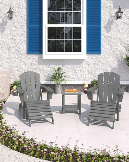 Garvee Folding Adirondack Chair Set of 5, HDPE Outdoor Patio Chair with Cup Holder, All Weather Resistent Wooden Textured for patios, Decks, Gardens, fire Pit, Grey
