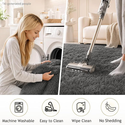 Ophanie 2x6 Washable Runner Rug for Hallway,Non-Slip Fluffy Soft Bedside Rugs, Bedroom Living Room Grey Shaggy Gray Carpet for Kids Girls Boys Dorm Nursery Home Decor Aesthetic
