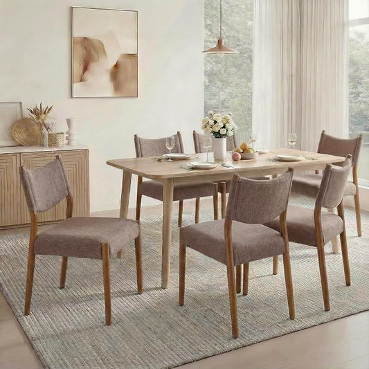 KISLOT Upholstered Dining Chairs Set of 6, Solid Wood Armless Kitchen Chairs with Soft Polyester Fabric, 18.9" Seat Height, Modern Dining Room Seating, 300 lbs Capacity, Brown