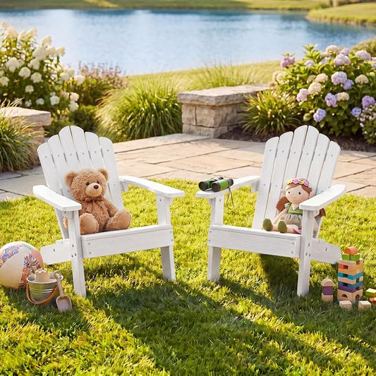 Giantex Kids Adirondack Chair, All-Weather HIPS Children's Outdoor Chair with Tilted High Backrest, Toddler Beach Chair for Garden Patio Backyard, Kids Lawn Chairs for Age 3-7 (4,White)