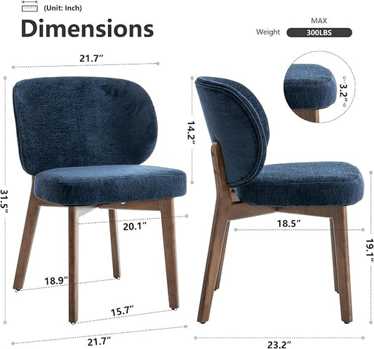 YOUNIKE Dining Chairs Set of 8 Modern Kitchen Dining Room Chairs Navy Blue | Chenille Fabric Upholstered Armless Side Accent Chair with Back Wide Padded Seat Wooden Leg, Soft, Breathable, Comfortable