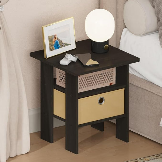 Furinno TIDUR 3-Tier Night Stand, Nightstand with Storage Bin, Espresso | Open Shelf Design, Bedside Table, End Table, Side Table for Bedroom, Living Room