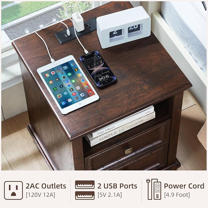 SAVOR LIFE Farmhouse Dresser and Nightstand Sets of 3, 5 Drawer Dresser & 2 Drawer Nightstand, Rustic Brown Bedroom Furniture Set for Home, Bedroom, Hallway, Walnut