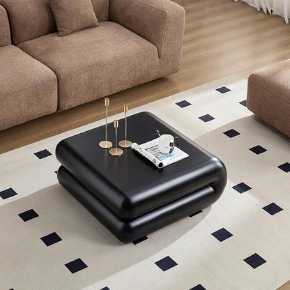 31.5" Modern Black Coffee Table, Stone Coffee Table, Square Minimalist Center Table, Contemporary Low Sofa Side Accent End Tea Table for Living Room Bedroom Apartment, No Assembly Required