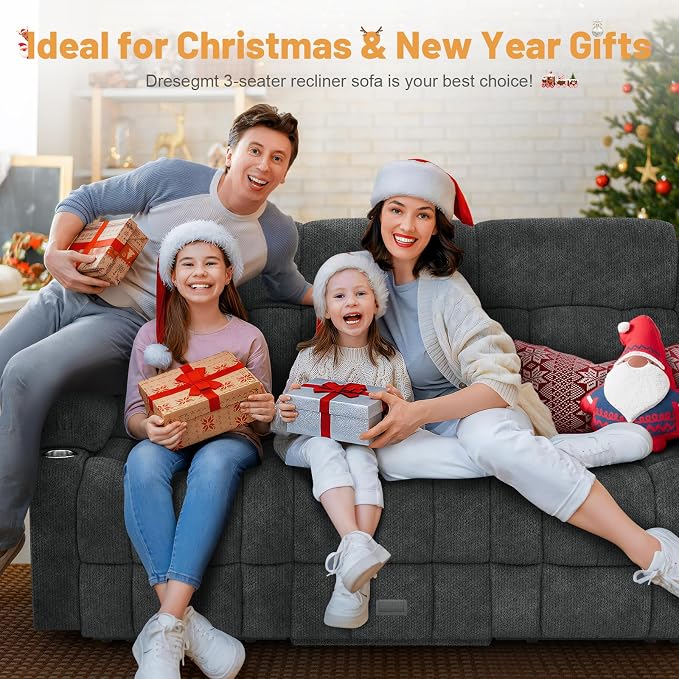 Dresegmt Loveseat Recliner Sofa Set, Flip Middle Backrest Design 3 Seater Reclining Sofa and 2PC Single Oversized Recliner Chair, Manual Couches for Living Room/RV (Gray,3+1+1)