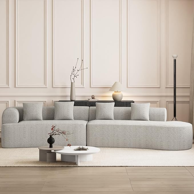 147" Oversized Sectional Sofa for Living Room, Large Modern Chenille Curved Cloud Couch, Luxury Plush 6-Seater Extra Deep Seat Boucle Boneless Couch, No Assembly Required, Beige White
