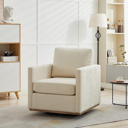 Aoiy & Wifon 30.7" W Swivel Accent Chair, Mid Century Modern Swivel Chair for Living Room, Comfy Small Accent Chair, Wavy Chenille, Beige