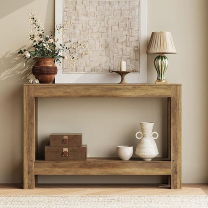 Tohomeor Farmhouse Console Table, 2-Tier Wood Sofa Table Behind Couch Narrow Entryway Accent Table for Entrance, Hallway, Living Room, Foyer