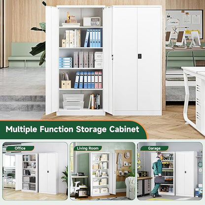 Letaya Metal Garage Storage Cabinets with Lock Door and Adjustable Shelves, Steel Tool Cabinets for Home,Office,Warehouse Organisieren (White, 71" H)