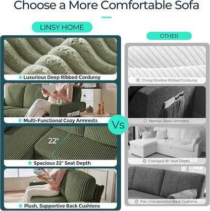 LINSY HOME Sectional Sleeper Sofa with Pull Out Couch Bed for Living Room (Green) | Plush Corduroy