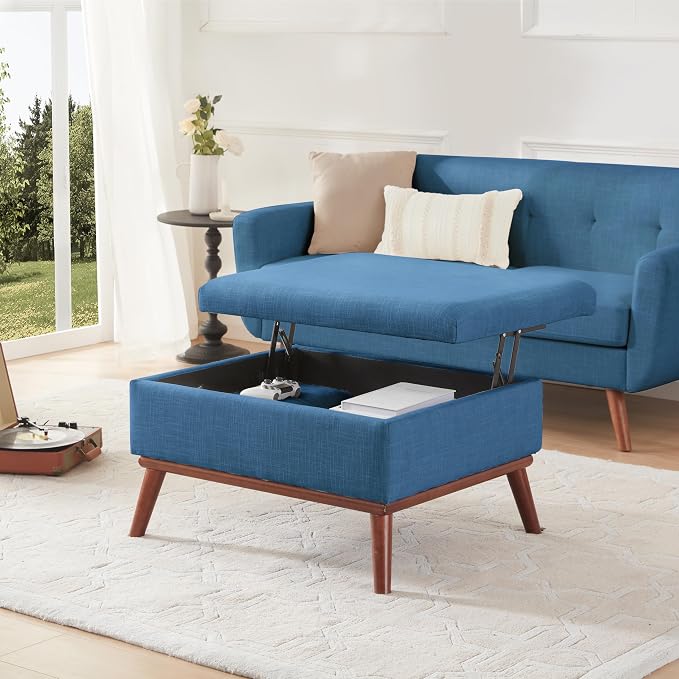Kingfun 65" W Loveseat Sofa with Ottoman Coffee Table, Mid Century Modern Decor Love Seat Couches and Ottoman with Storage for Living Room, Button Tufted Upholstered Love Seats Furniture Set, Blue