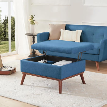 Kingfun 65" W Loveseat Sofa with Ottoman Coffee Table, Mid Century Modern Decor Love Seat Couches and Ottoman with Storage for Living Room, Button Tufted Upholstered Love Seats Furniture Set, Blue
