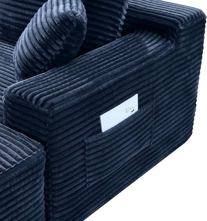 95-Inch U-Shaped Left Facing Corner Compressed Sofa Modular Sectional Boneless Cloud Sofa Floor Foam Couch W/Chaise Lounge & Ottoman, Corduroy Corner Boneless Cloud Couch