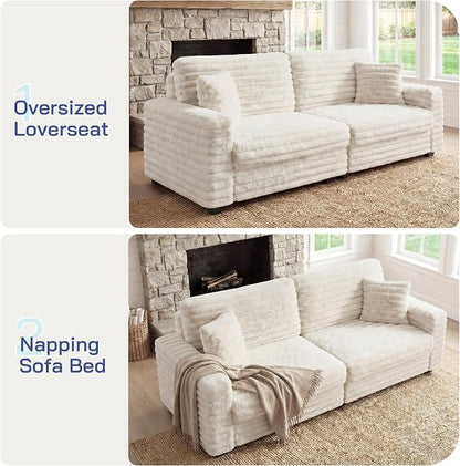 78.7" Corduroy Love Seat Sofa, Cloud Deep Seat Couch with Legs 2 Pillows, Fluff Corduroy Loveseat for Small Space, Living Rooms and Apartment, Beige
