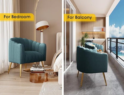 Dewhut Oversized Pumpkin Couch Accent Chair, Modern Comfy Velvet Upholstered Barrel Chairs, Luxury Single Sofa Armchair for Living Room, Waiting Room, Office and Vanity, (Blue)