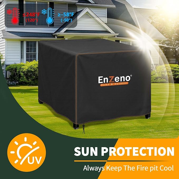 Enzeno Fire Pit Cover Square,Outdoor Firepit Cover Waterproof,Oxford Cloth Patio Fire Table Cover for Outdoor Fire Pit,Fits 35-37 inch Gas Firepit covers(37"L x 37"W x 24"H)