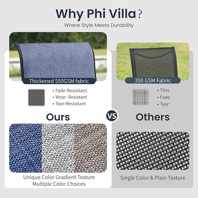 PHI VILLA 5 Piece Outdoor Patio Dining Set with 4 Swivel Dining Chairs & 1 Wood-Like Dining Table, All Weather Blue Textilene Mesh Fabric Chair and Square Metal Table for Deck Lawn Garden