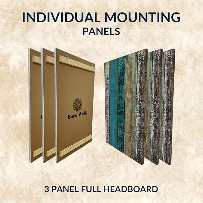 Barn Walls Wood Plank Headboard - Full Size Urban Industrial Wall Mounted, Linear Color Overlay White Mint Turquoise & Pale Green on Black Barrel Deep Stain, Real Wood Accent