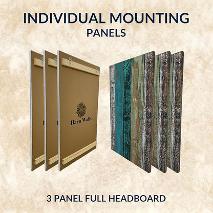 Barn Walls Wood Plank Headboard - Full Size Urban Industrial Wall Mounted, Linear Color Overlay White Mint Turquoise & Pale Green on Black Barrel Deep Stain, Real Wood Accent