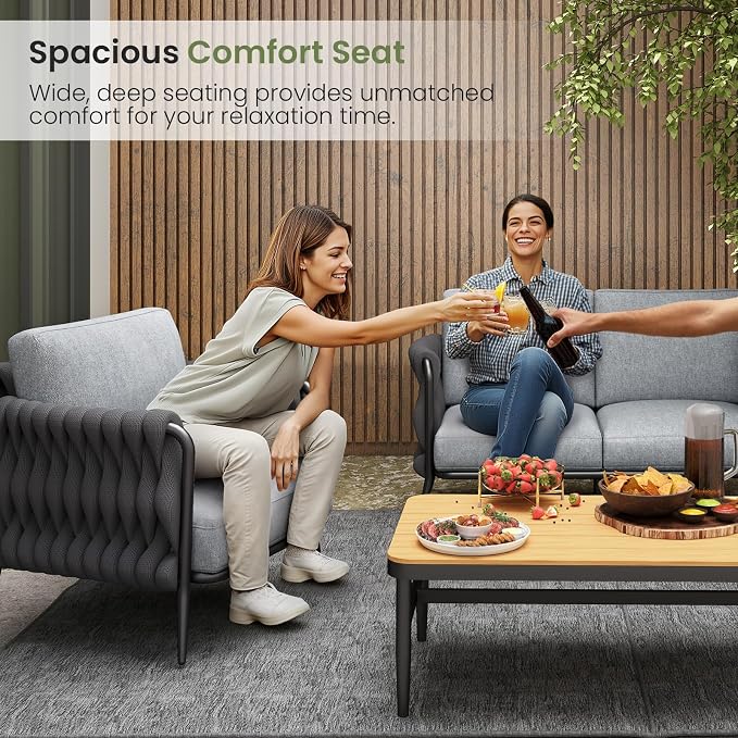 Jocoevol Outdoor Patio Furniture Set, Outdoor 5-Seat Sofa with Coffee Table, Waterproof Thick Cushion Patio Conversation Set, All Weather Outdoor Couch Set for Deck, Lawn, Balcony, Porch