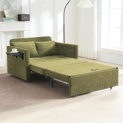 45" Oversize 3-in-1 Sleeper Chair Pull Out Bed, 75" Long Single Sleeper Sofa Bed with Wing Table and Side Pocket for Living Room, Bedroom, Small Space, Green