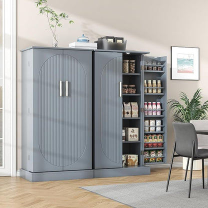 kepptory 47" Kitchen Pantry Cabinet with Doors and Adjustable Shelves, Freestanding Pantry Storage Cabinet, Farmhouse Buffet Cupboard for Kitchen, Dining Room, Living Room, Grey