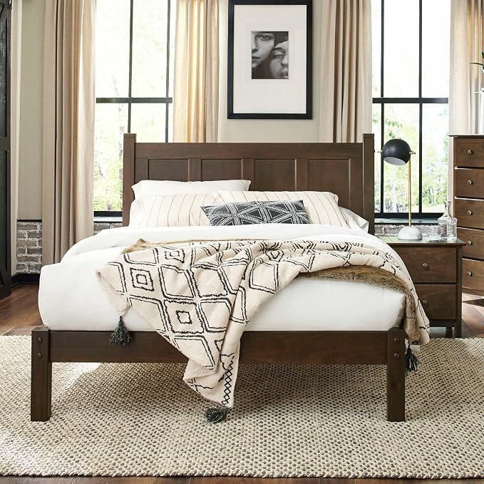 Grain Wood Furniture Shaker Solid Wood Panel Platform Bed, Queen Size, Expresso