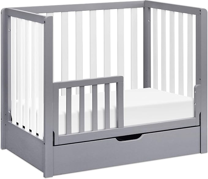 Carter's by DaVinci Colby 4-in-1 Convertible Mini Crib with Trundle Drawer in Grey and White, Greenguard Gold Certified, Undercrib Storage