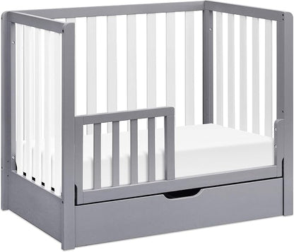 Carter's by DaVinci Colby 4-in-1 Convertible Mini Crib with Trundle Drawer in Grey and White, Greenguard Gold Certified, Undercrib Storage