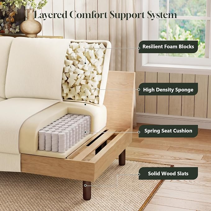 WorthFurni 68" Loveseat Sofa, Comfy Chenille Fabric Couches for Living Room with Spring Cushion and Solid Wood Frame, Modern Deep Seat Couch for Bedroom, Apartment, Office, Easy Assembly, Beige