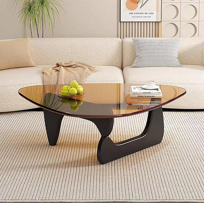 Glass Coffee Table, Mid Century Modern Coffee Table, Coffee Table for Living Room Center Table Suitable for Bedroom Living Room Reception Office Tables (Black/Brown, Large)