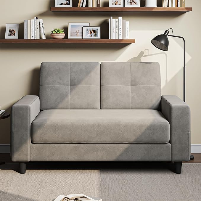 Loveseat Sofa丨53 inch Love Seat Small Couch for Small Space 丨7.5” Thick Seat Cushion Sofas for Bedroom丨Chenille Mini Couch for Apartment Light Grey