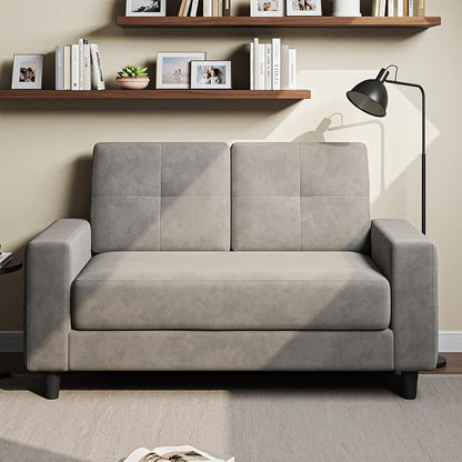 Loveseat Sofa丨53 inch Love Seat Small Couch for Small Space 丨7.5” Thick Seat Cushion Sofas for Bedroom丨Chenille Mini Couch for Apartment Light Grey