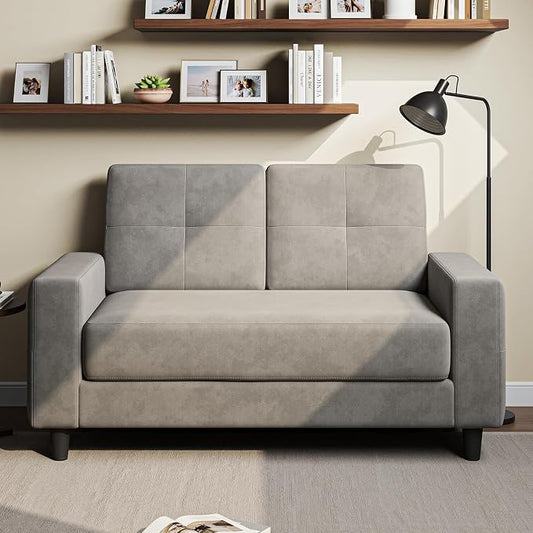 Loveseat Sofa丨53 inch Love Seat Small Couch for Small Space 丨7.5” Thick Seat Cushion Sofas for Bedroom丨Chenille Mini Couch for Apartment Light Grey