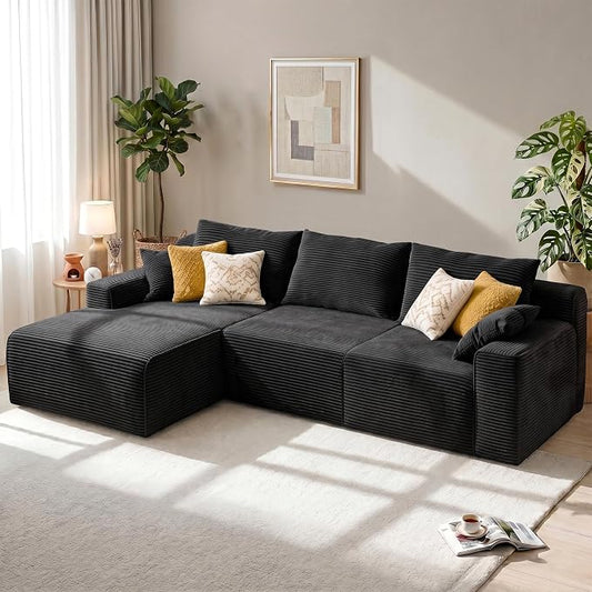 Homkdom 98" Boneless Couches for Living Room, L-Shape Modular Sectional Sofa with Deep Seat Oversized Left Facing Chaise, Cloud Couch for Apartment, Small Space (Dark Gray)