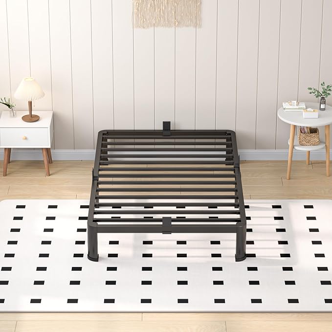 VIPSHOW 7 Inch Twin Heavy Duty 3500 lbs Bed Frame with Round-Corner Legs & Anti-Squeak Design – Quick Assembly Metal Platform, No Box Spring Needed
