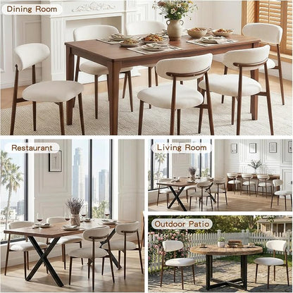 Furniliving Mid Century Modern Dining Chairs Set of 2, 300 lbs Capacity Upholstered Linen Kitchen Chairs with Walnut Grain Metal Legs and Ergonomic Curved Back, Beige(Walnut/Linen)